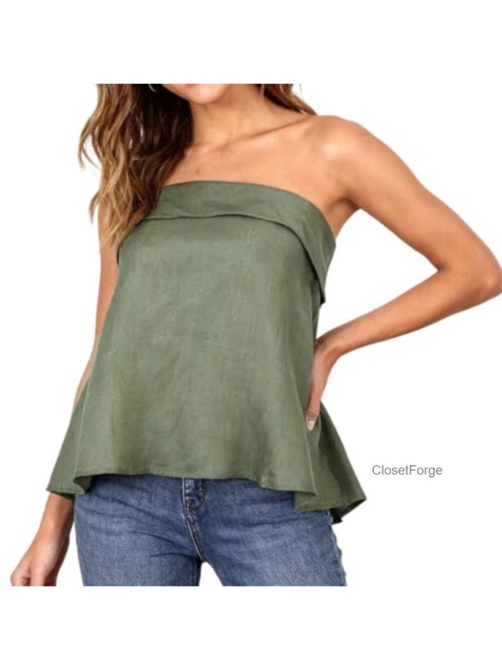 100% Linen Back-Tie Tube Top Smocked Sleeveless Summer Tank
